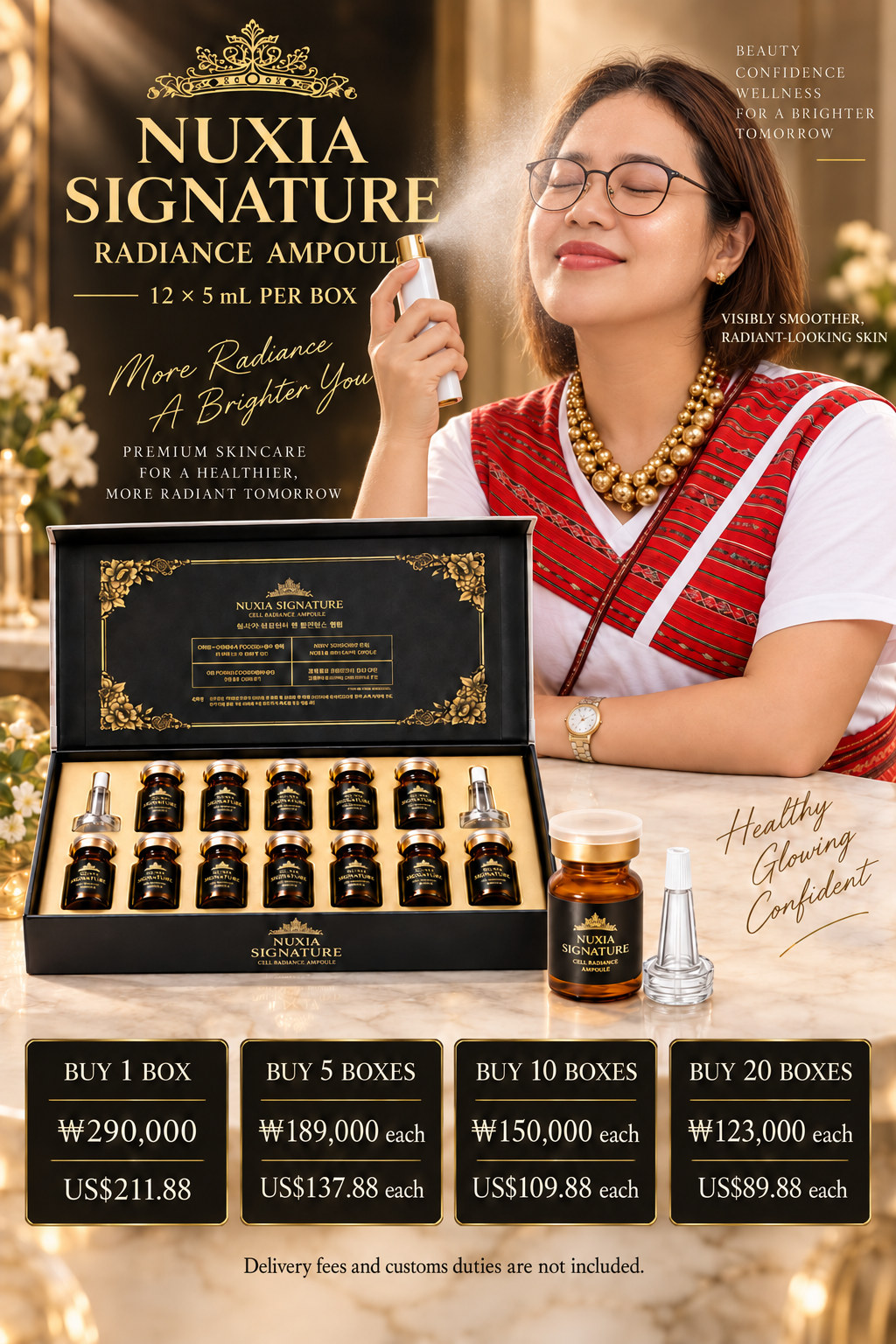 NUXIA Signature Cell Radiance Ampoule 12-bottle presentation box and quantity prices